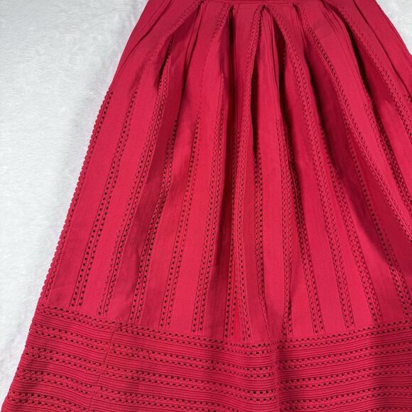 Maje Jubio Crochet Cut Out Midi Skirt Red Pleated Womens Size 2 - Picture 8 of 10